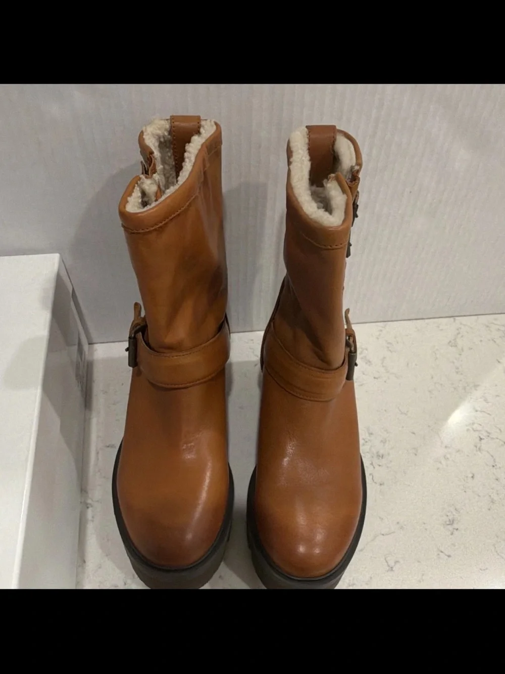 Ross & Snow Lucky Waterproof Cognac Leather Moto Ankle Boots Womens Size 7 Brown